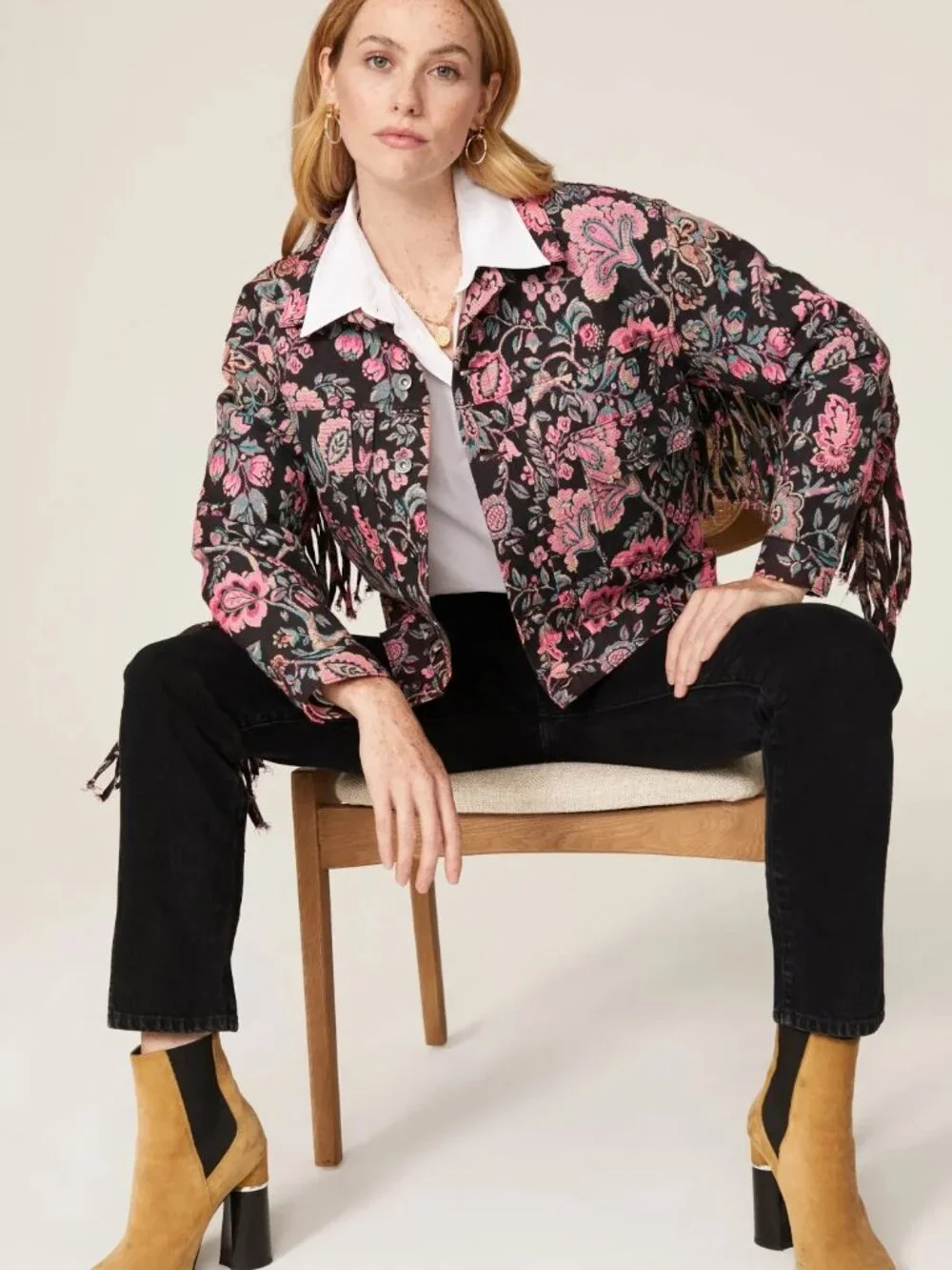 Levi's Made & Crafted Jacquard Floral Fringe Trucker Jacket - Picture 2 of 5